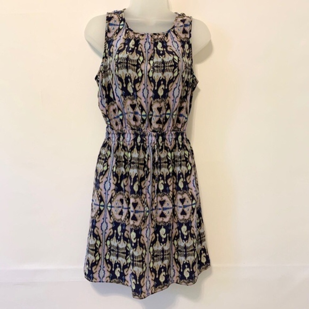 Tibi 100% Silk Sleeveless Blue Purple Casual Summer Dress Size 2